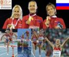 Yulia Zarudneva 3000 m engelli koşu şampiyonu Marta Dominguez ve Liubov Jarlamova (2 ve 3) Avrupa Atletizm Şampiyonası&#039;nda Barcelona 2010